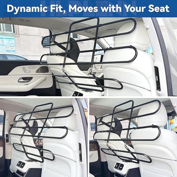 Adjustable Metal Dog Car Barrier, Universal Pet Divider with Steel Frame for SUV Truck Sedan & MPV, Car Dog Barrier & Back Seat Cargo Gate, Movable Panel Fits Seat Recline