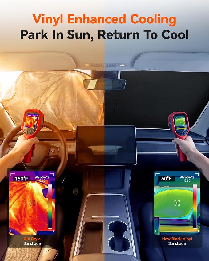 WOLFBOX Car Windshield Sun Shade - Foldable Front Window Sunshade with Premium Black Vinyl Coating, 100% Blackout UV & Heat Shield Sun Visor Protector Toyota Rav4 Camry Tundra Corolla(XL 64''L*34''W)