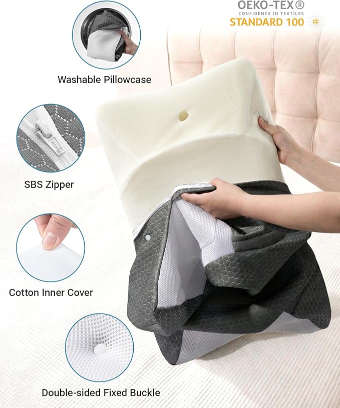 Elviros CPAP Pillow for Side Sleeping, HSA/FSA Sleep Apnea Memory Foam Pillow for All CPAP Masks Users to Reduce Air Leaks & Masks Pressure, Adjustable Height with Cooling Breathable Cover
