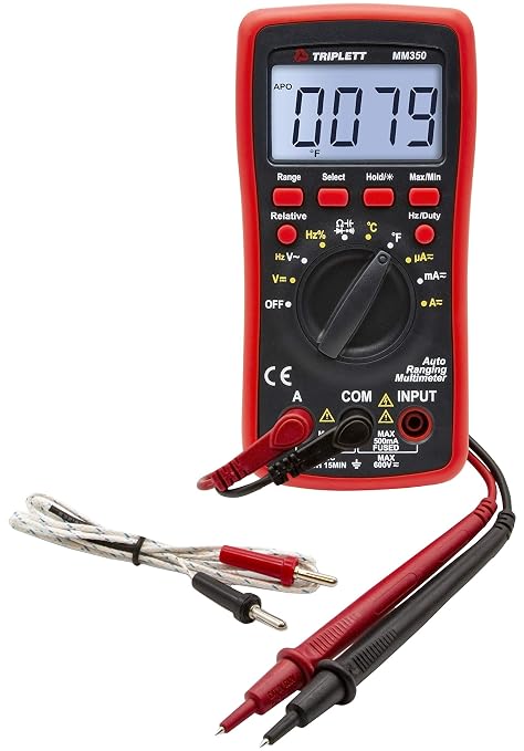 Triplett MM350 True RMS 4000 Count Manual Ranging Digital Multimeter - AC/DC Voltage, AC/DC Current, Resistance, Temperature, Diode, Continuity