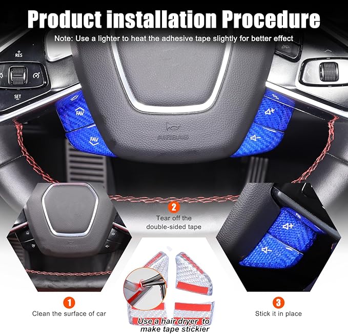 Dry Carbon Fiber Central Control Steering Volume Button Cover Compatible with Corvette C8 2020-2025 Accessories 4Pcs Center Consoles Steering Button Panel Sticker Decorative Interior Trim (Blue)