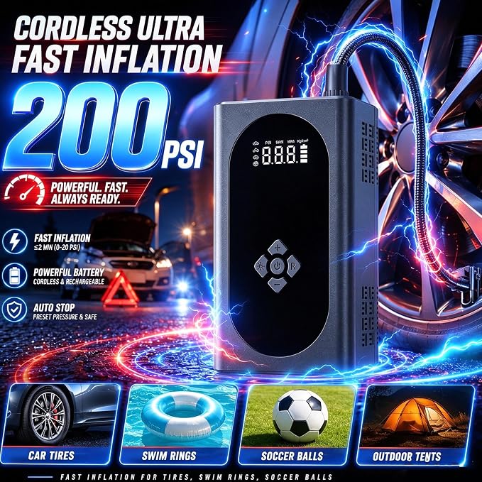 8000A Jump Starter with Air Compressor, 10-in-1 Portable Car Battery Booster and Tire Inflator Fast Charging Power Bank, Air Pump Battery Jumper Camping Road Trips Car Owner Gift