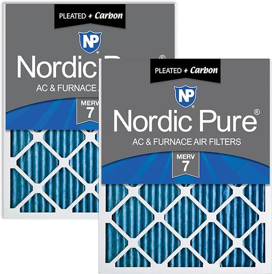 Nordic Pure 16x20x1 (Actual Size: 15 1/2 x 19 1/2 x 3/4) Pleated Air Filters MERV 7 Plus Carbon 2 Pack