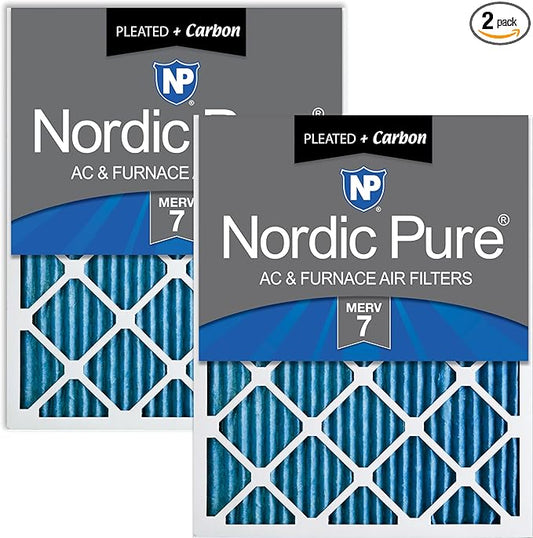 Nordic Pure 25x25x1 (Actual Size: 24 1/2 x 24 1/2 x 3/4) Pleated Air Filters MERV 7 Plus Carbon 2 Pack