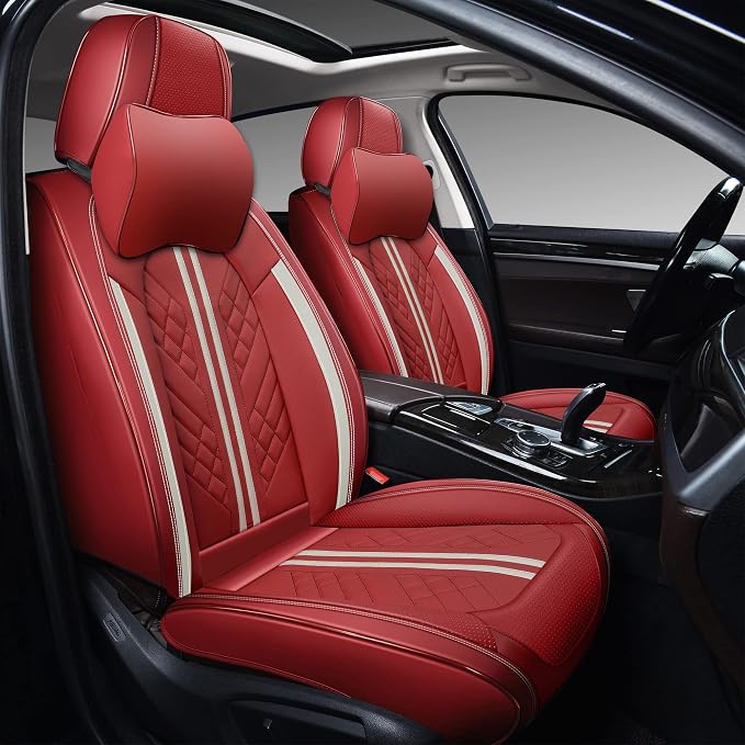 GXT Deluxe Faux Leather Full Coverage Car Seat Cover Anti-Slip Universal Fits for Sedans SUV Pick-up Truck with Headrests,Interior Accessories(Red)