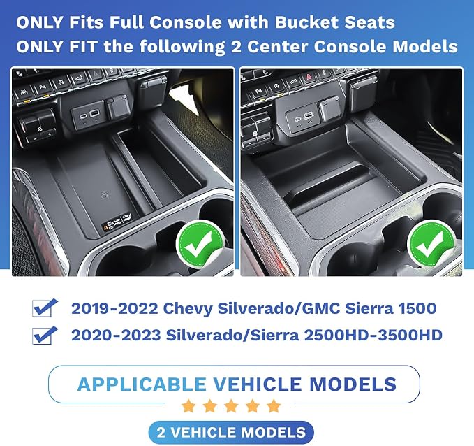EDBETOS Center Console Organizer Tray and Full Size Center Console Organizer Tray for 2019-2022 Chevy Silverado/GMC Sierra 1500 and 2020-2023 Silverado/GMC Sierra 2500HD 3500HD
