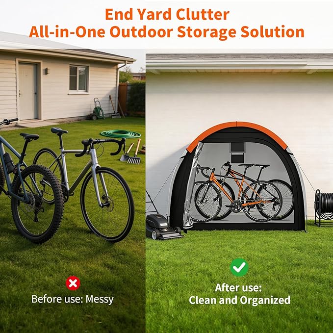 Bike Storage Tent with Rain Cover & Mesh Window, PU5000 Waterproof Bike Shed for 2-3 Bikes, Portable Outdoor Storage Shelter for Bicycle, Motorcycle, Lawn Mower, Garden Tools (6.6x2.6x5.6FT)