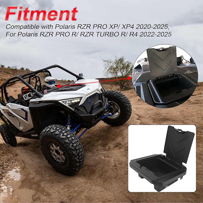 Center Console Dash Storage Organizer For Polaris RZR PRO XP/ XP4 2020-2025, For Polaris RZR PRO R/RZR TURBO R/ R4, Storing/Organizing Off-Road Items in Flip-Lid Enclosed Storage Compartment