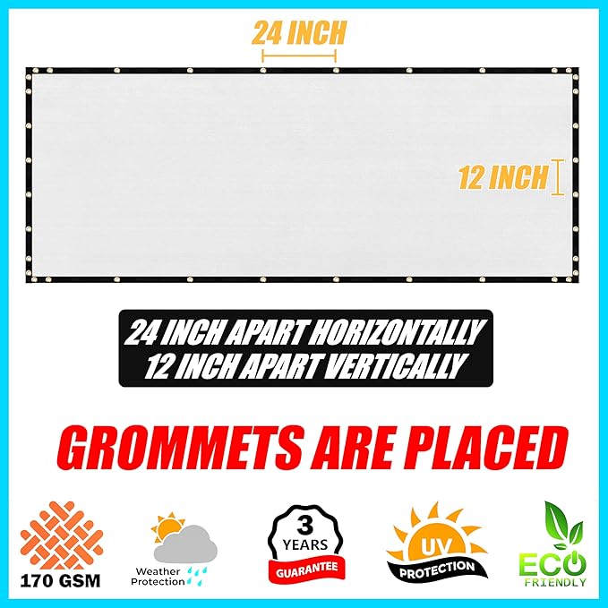 ShadeMart 8' x 35' Fence Privacy Screen White Heavy Duty 170 GSM Fencing Mesh Shade Net with Grommets & Zip Ties, 90% Blockage Fence Screen for Balcony Yard Outdoor Garden Pool (We Customize Size)