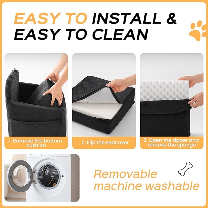 Dog Car Seat for Small Dog with Washable Mat, Memory Foam Booster Seat for Dogs Under 30lb, 6" Elevated Pet Seat with Pockets, Anti-Slip Bed for Car, Perfect for Front & Back Seats with Safety Leash