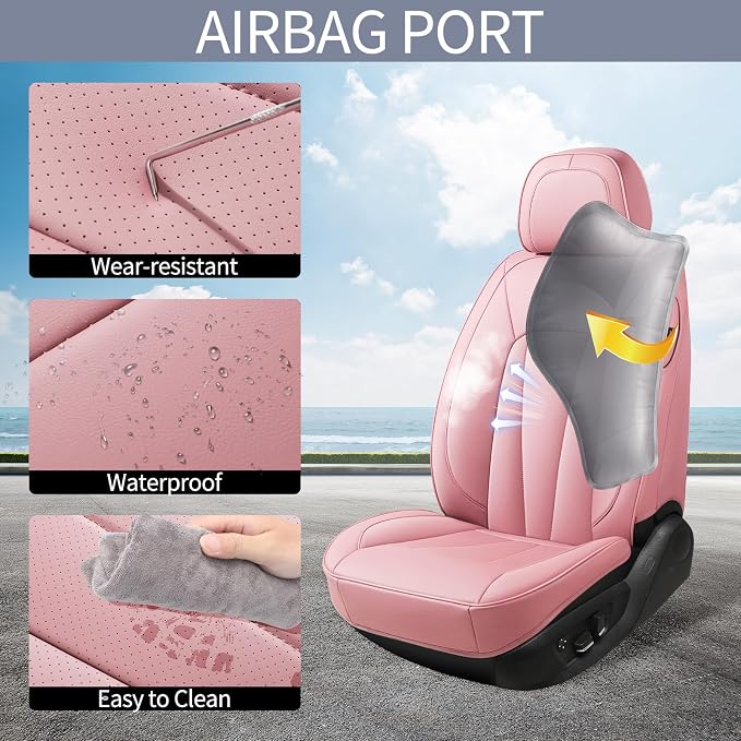 Pink Car Seat Covers,5 Seats Universal Seat Covers for Cars,Luxury Leather Comfortable Automotive Car Seat Protector Universal Fit for Most Cars SUV Sedans