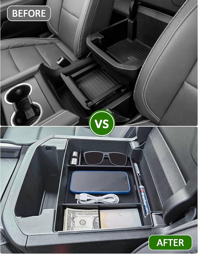 TOPINSTALL Dash Center Console Tray and Power-Sliding Console Black Tray Compatible with 2021-2023 2024 Tahoe/Suburban/Yukon Accessories, Full-Size Armrest Organizer New Dashboard Storage Organizer