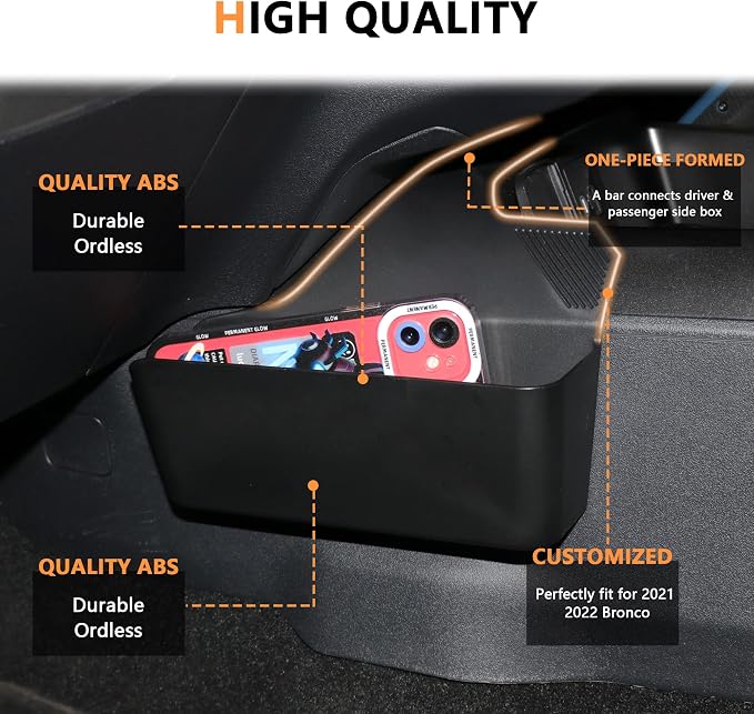 Center Console Organizer Tray Shifter Storage Box for 2021 2022 2023 2024 2025 New Ford Bronco 2/4 Door Gear Shift Driver Passenger Side Additional Hanging Storage Pocket Interior Accessories
