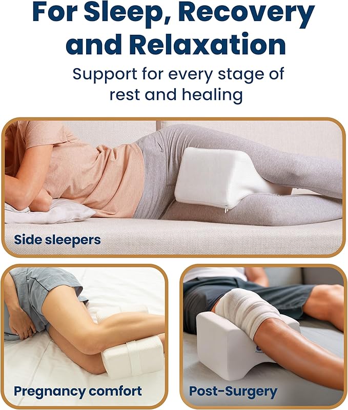 Everlasting Comfort Memory Foam Knee Pillow for Side Sleepers – Sciatica Pain Relief Pillow, Removable Strap Support – Leg Pillows for Sleeping Alignment, Knees, Back & Hip Cushion
