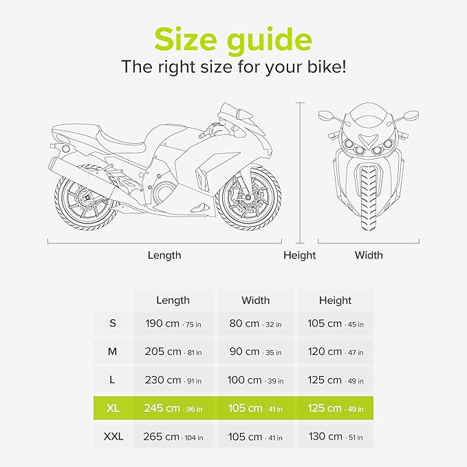 VELMIA Motorcycle Cover Extremely Heat Resistant up to 550 F I High Standard Motorcycle Cover Waterproof Outdoor for All Seasons, Motorcycle Storage, Scooter Cover, Moped Cover, Harley Cover