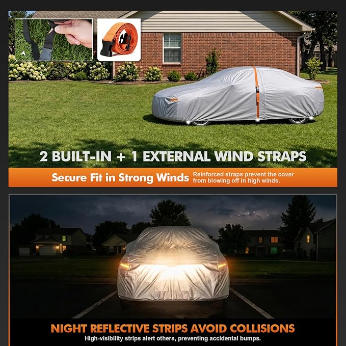 Car Cover Waterproof All-Weather,Heavy-Duty Outdoor Full Exterior Automobiles Sedan/Coupe (Length 179-185 inch) with Windshield Sun Shade Universal Fit Corvette C4 C5 C6 C7,Acura NSX etc