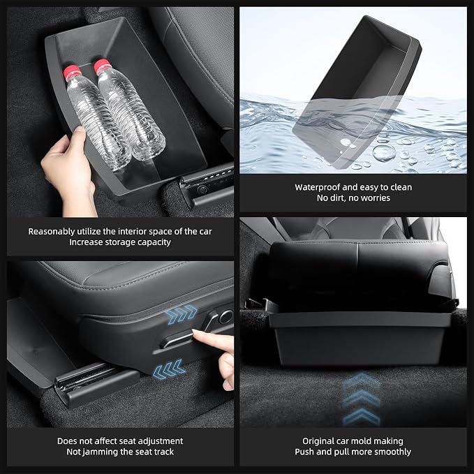 LUCKEASY 2PCS UnderSeat Storage Organizers for Tesla Model Y Juniper 2025 2026 Standard/Premium/Performance 1st Row Under Seat Storage Box Driver & Passenger Organizers Accessories TPE Black