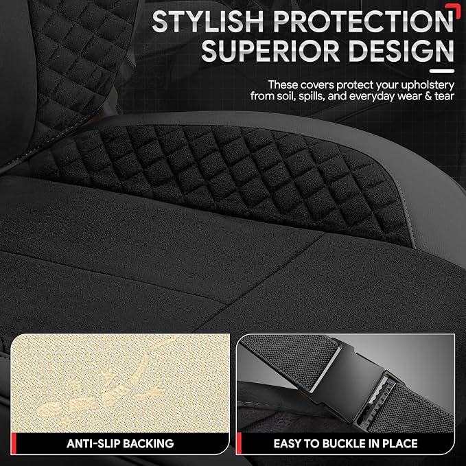 Voris Series Front Row Set Seat Covers Universal for Cars Trucks SUV, Black, CA-SC-VORIS-F-BK
