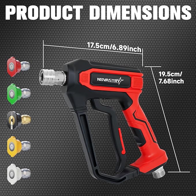 High Pressure Washer Gun, 4000 PSI Max, 5 Nozzles & Anti-Kink Swivel, 1/4” Quick Connect, Compatible with M22-14, Car Wash, Foam Cannon, Power Washer (Not for Garden Hose)