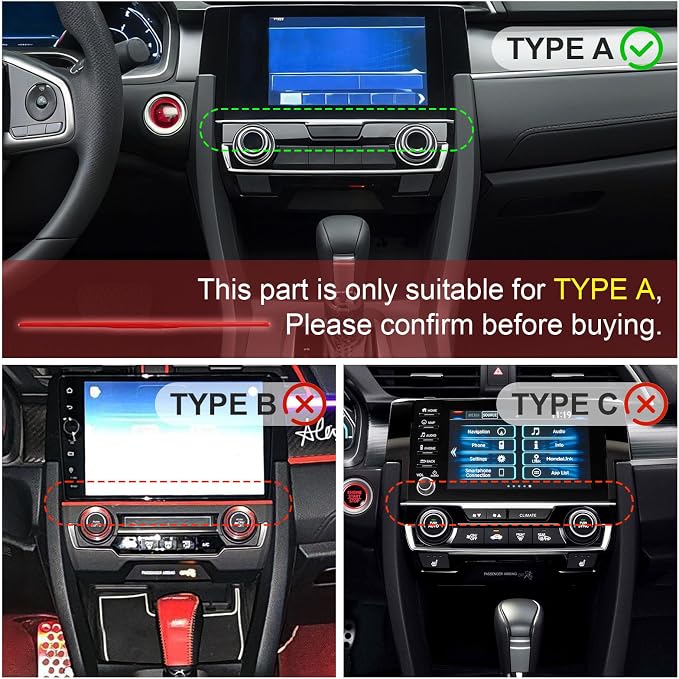 Interior Trim Kit for Honda 10th Civic 2016-2021 Red Instrument Central Control Gear Shift Panel Cover Trim
