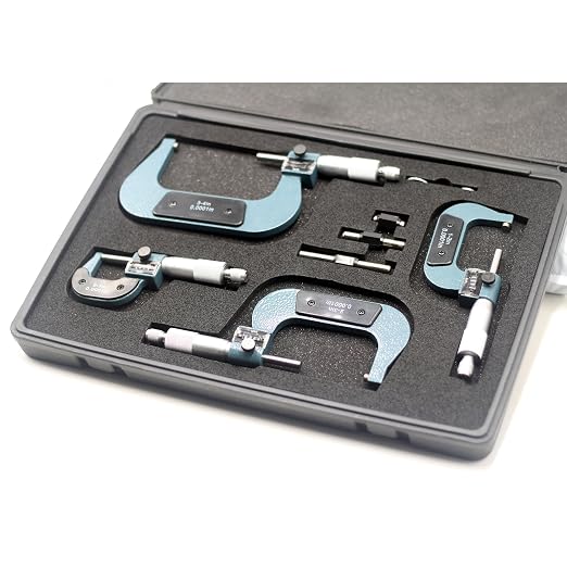 HFS(R) 0-4" Mechanical Digital Outside Micrometer Set 4 PCS (0-1", 1-2", 2-3", 3-4") - Digit Counter, Carbide Tipped, 0.0001" Accuracy