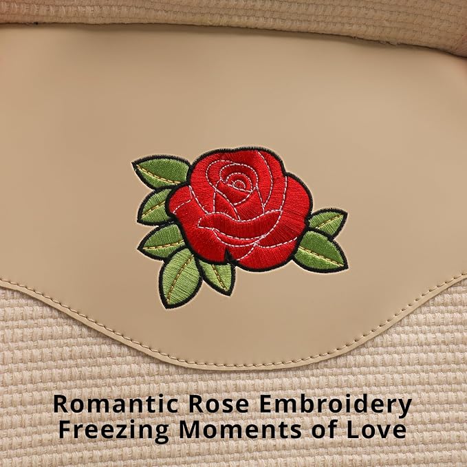 Car Seat Covers,Handmade 3D Rose Design Floral Car Seat Protector,Beige&Red Elegant Seat Cushion,Luxury Universal Front Seat Covers for Women for Cars,SUVs&Trucks (1-Piece)