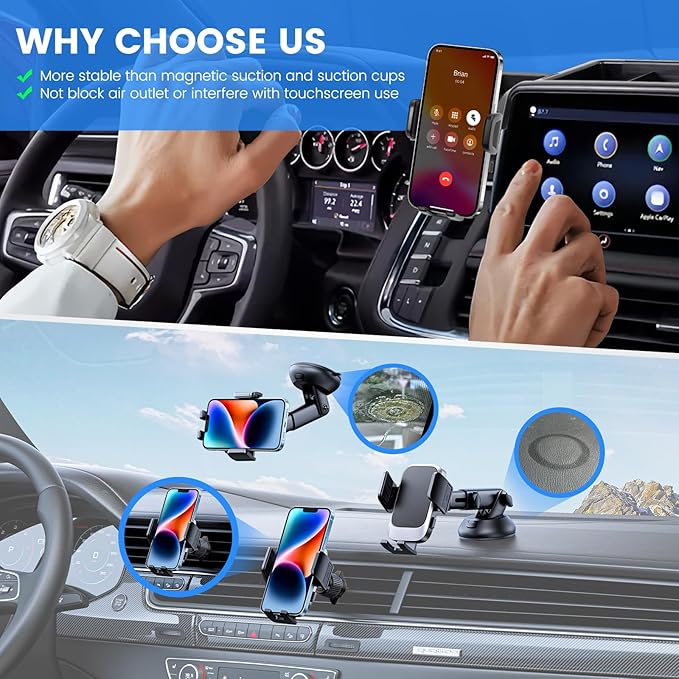 Car Phone Holder Compatible with Chevy Suburban Tahoe/GMC Yukon 2021-2024 Accessories 10.2-Inch Screen Fixed Clip, Cell Phone Mount with Dash Center Console Organizer Hands-Free 360° Rotation