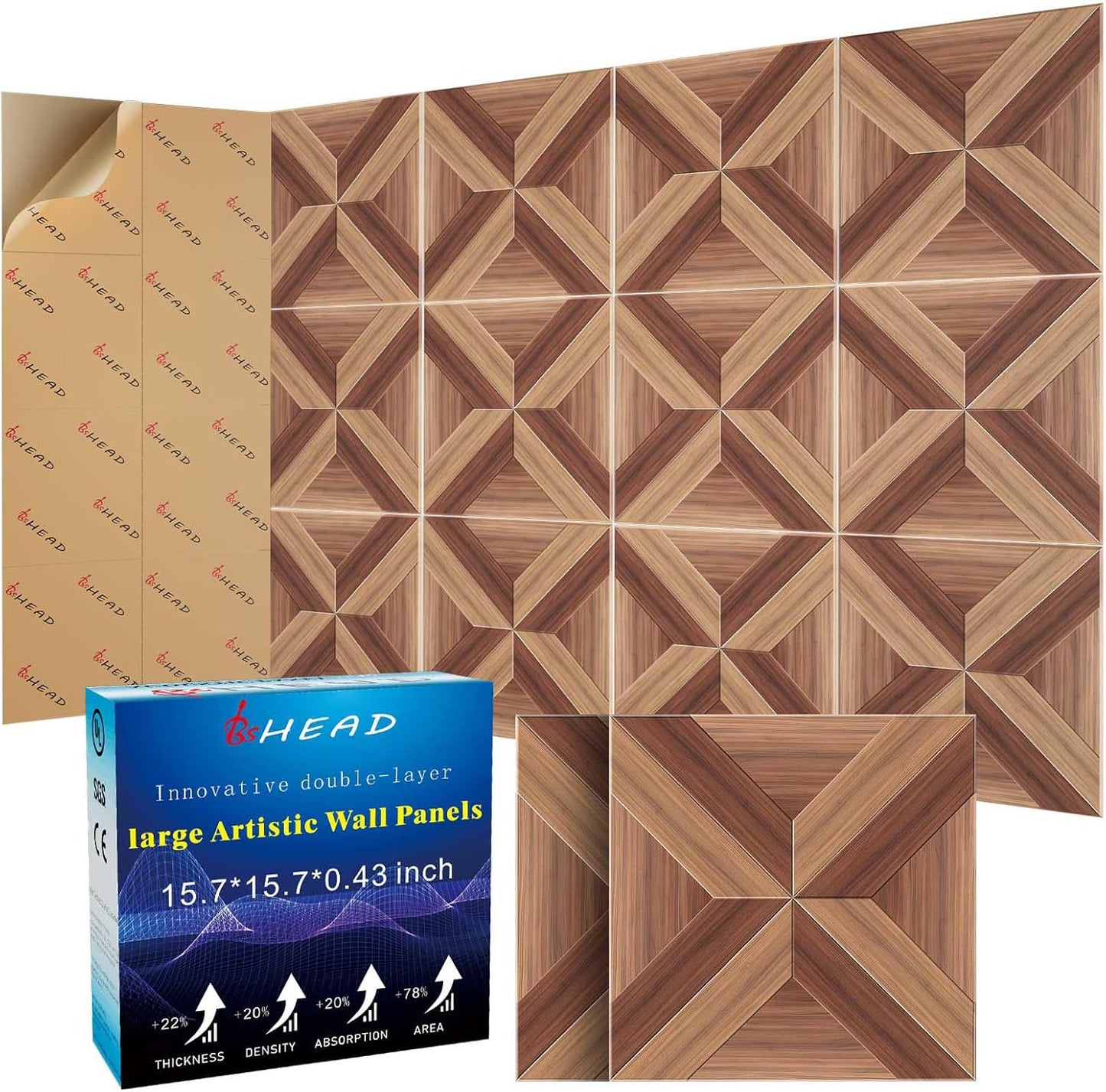 10 Pack Large Soundproof Wall Panels, 15.7 x 15.7 x 0.4 in Sound Proof Panels for Walls,0.9lb/ft³, High Density.Wood Grain Printing Sound Panels, 3D AcousticPanels,Artistic Noise