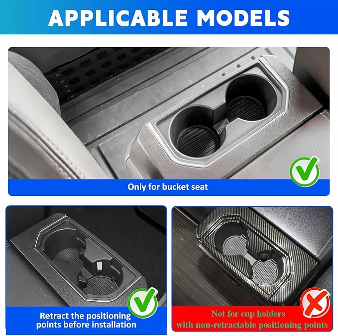 Rear Console Cup Holder Fits for 2015-2020 Ford F150 Bucket Seats Behind Armrest Tray Console Organizer Rear Cup Insert Compatible with F150 Interior Accessories Back Center Console Storage