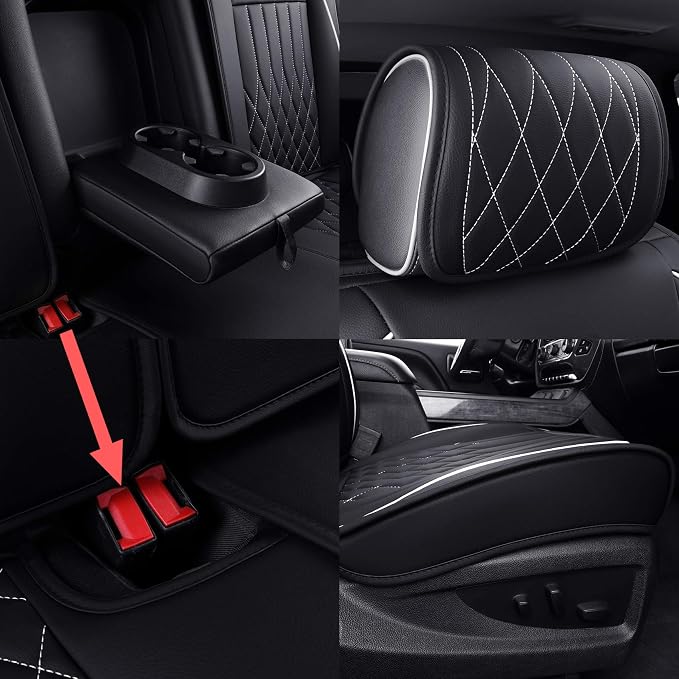 Aierxuan Chevy Silverado GMC Sierra Car Seat Covers Full Set, Custom Fit 2007-2026 1500 2500 HD 3500 HD Crew, Double, Extended Cab or Pickup Truck, with Waterproof Faux Leather (Black and White)