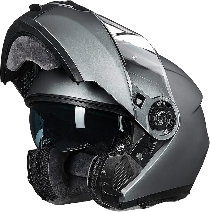 ILM Adult Motorcycle Modular Full Face Helmet Flip up Dual Visor DOT Approved Model 159(Gray,Large)
