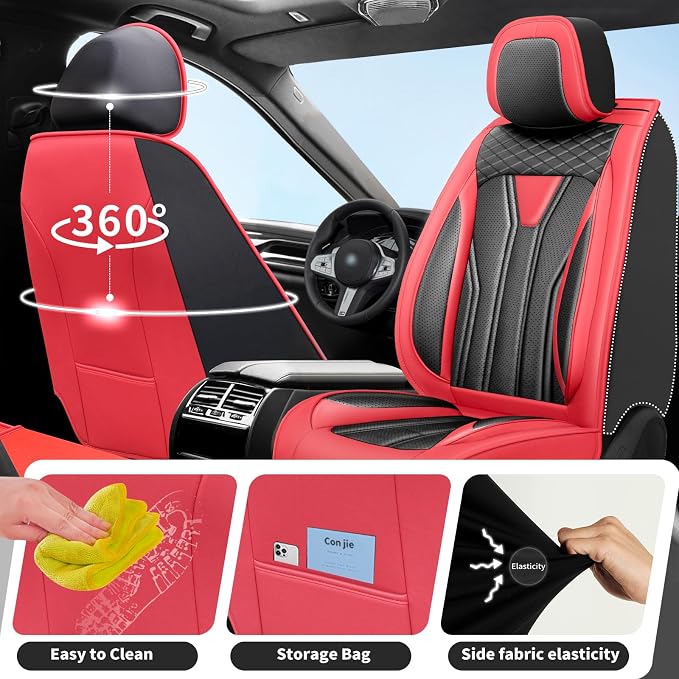 Fit Sorento Car Seat Covers Premium Leather(Front Seat Only) for KIA Sorento 2007-2026. Waterproof， Breathable, Scratch-Resistant & All-Weather Seat Cushion Protector (2 Front Seat, Red&Black)