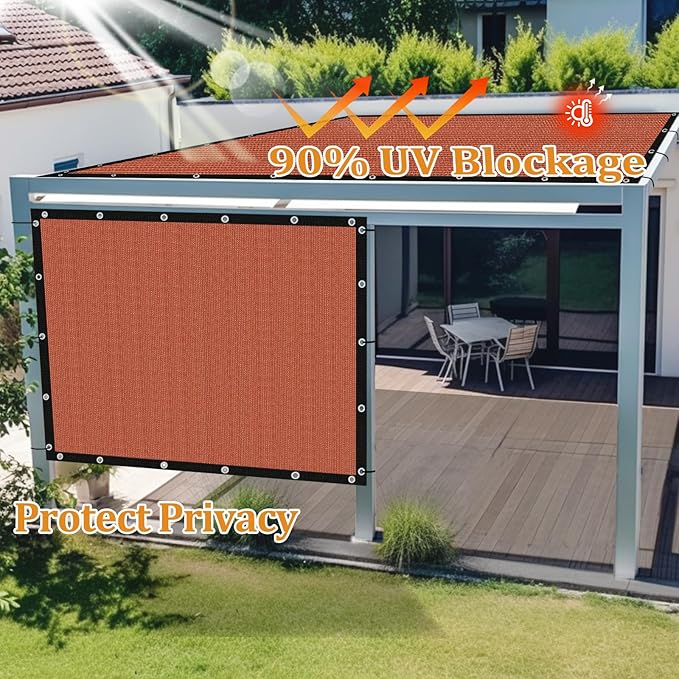 Shade&Beyond Customized Size 6' X 20' Shade Cloth with Grommets, 90% UV Protection UV Protection Mesh Tarp Sun Screens for Patio GN04, Rust Red