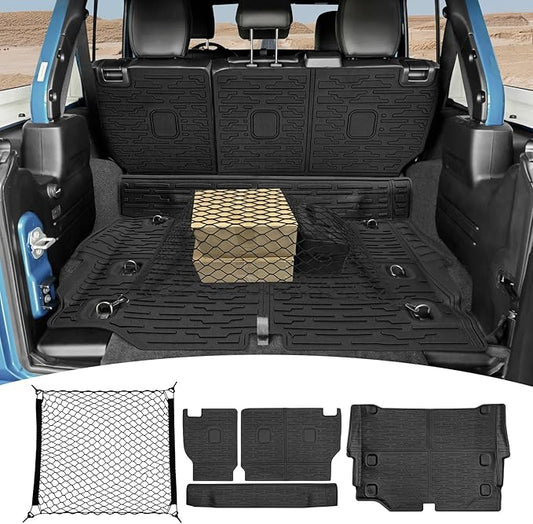Cargo Mats with Net for 2021-2025 Jeep Wrangler JL Unlimited 4XE Accessories All Weather Protection Rear Seat Back Cover Trunk Liner Cargo Net for 21-25 JL JLU 4XE 4 Door(Not for 4X4)
