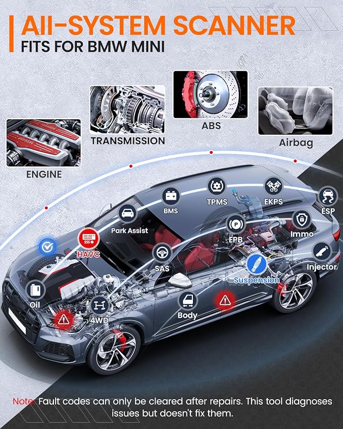 ANCEL BM500 OBD2 Scanner for BMW & MINI, Simplified Battery Registration, EPB, Oil, Throttle, PCM Resets, I/M Readiness, Full System Diagnostics for Engine, Transmission, ABS, SRS, DSC & More