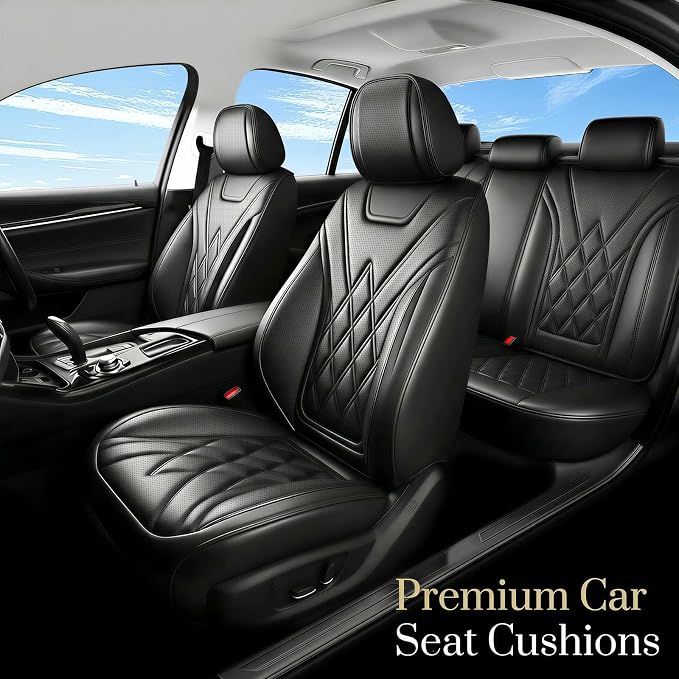 Fit Ranger Car Seat Covers for Ford Ranger 2007-2025 2026 - Luxury Leather, Anti-Slip, All-Weather, Waterproof & Breathable, Airbag Compatible, 2 Front Seats Only (Black)