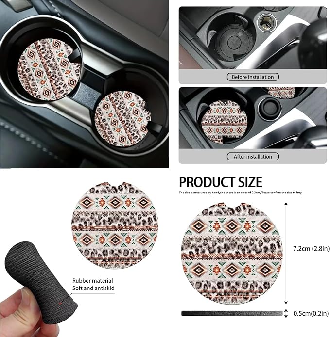 Wanyint Car Seat Cover Covers with Steering Wheel Seat Belt Strap Pad Trash Bag Phone Holder Rearview Mirror Accessories Cup Holder Key Chain Auto Decor, 15 Pack, Aztec Navajo Leopard Print