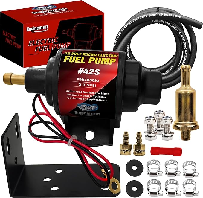 Gasoline Electric Fuel Pump Universal 12V 1-2A 28GPH 2-3.5 PSI Operating Fuel Pressure with 5/16 Inch (8mm) ID Fuel Line Hose 6.56FT