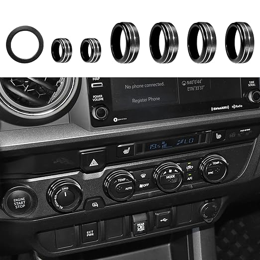 for Toyota Tacoma Accessories 2023 2022 2021 2020 with 8" or 7" Touchscreens Knob Covers - AC Vent Ring Button Knob Covers for Air Conditioner Volume Mirror Push Start Stop Button Trim 12Pcs (Black)