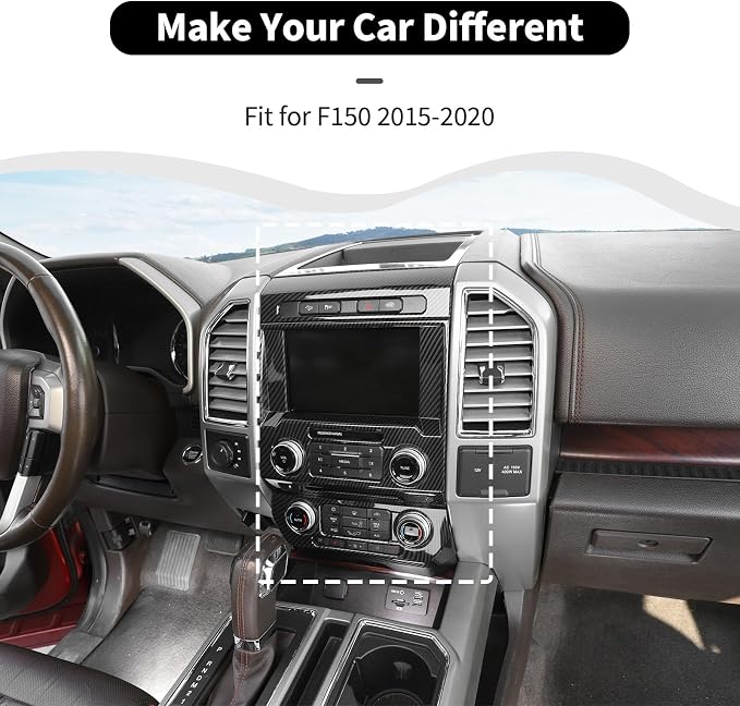 3Pcs Interior Trim Kit Fit for F150 2015-2020, Central Control Navigation Panel/Emergency Light Control Switch/Storage Compartment Decorative Frame (Carbon Fiber)