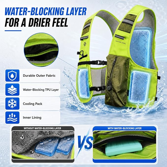 Cooling Hydration Vest with 2L BPA-Free Water Bladder, Running Vest with 3 Removable Cooling Packs, Lightweight Outdoor Hydration Pack for Hot Weather, Hiking, Cycling, Training