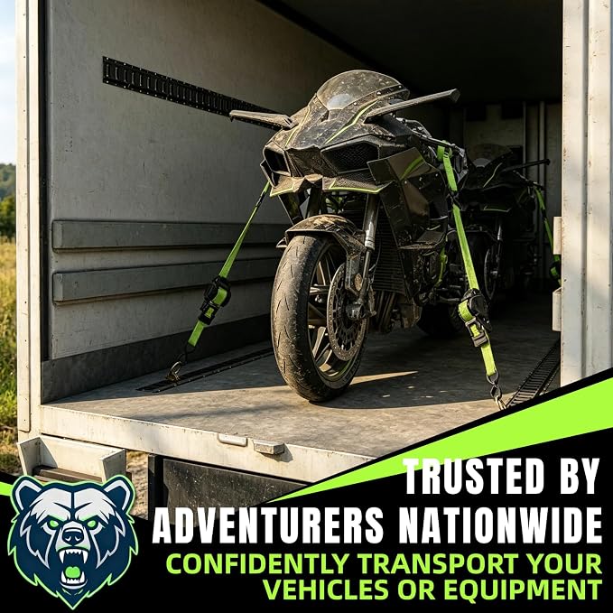 Retractable Ratchet Straps, 4-Pack, 1 Inch x 12 Feet Heavy Duty Tie Downs, 1760lb Break Strength, Self Retracting for Truck, Cargo, Trailer, Motorcycle, ATV, UTV (Green, 8pack)