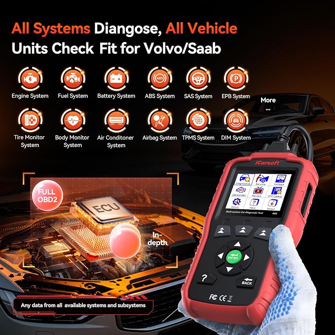 iCarsoft i906 Compatible for Volvo/Saab OBD2 Diagnostic Scanner Multi-System Engine ABS SRS