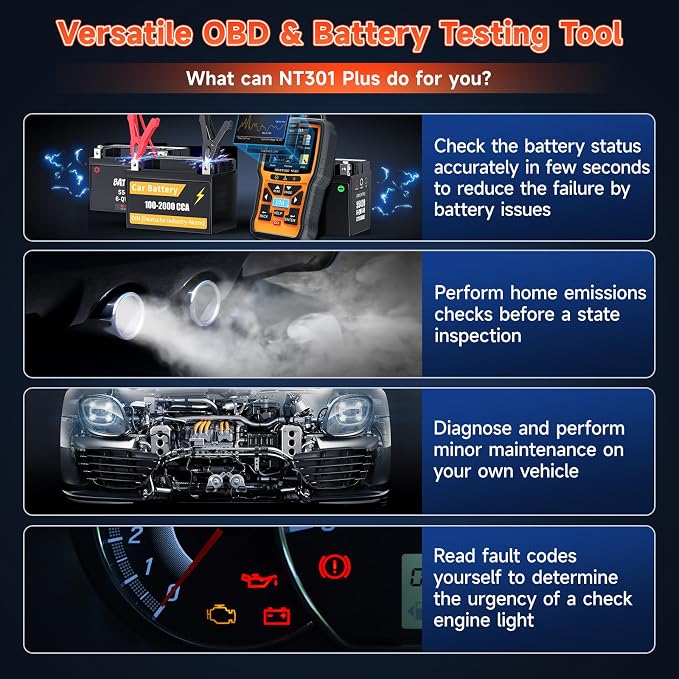 FOXWELL NT301 Plus 2 IN1 OBD2 Scanner Battery Tester with Storage Case Code Reader Scan Tool