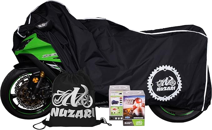 Nuzari Heavy Duty Motorcycle Cover - Waterproof Outdoor Bike Storage - Dirt Bike Covers (Black, Medium)
