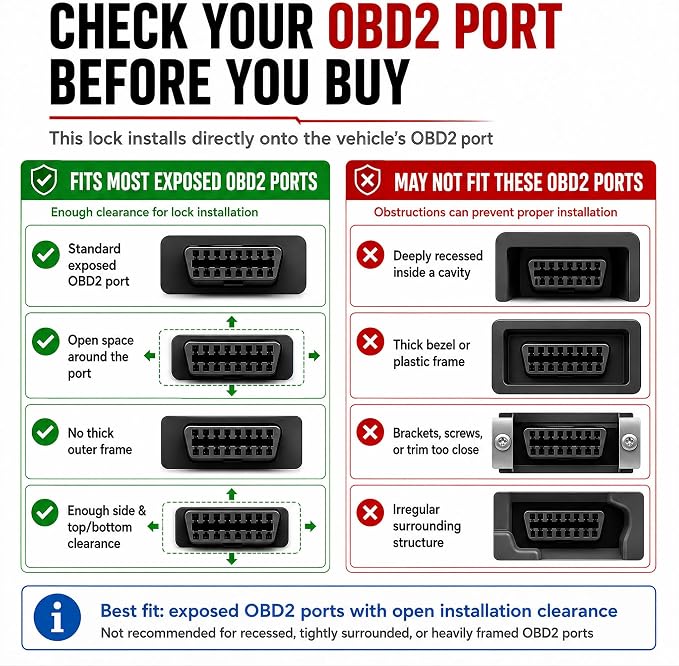 OBD2 Lock Anti Theft Device, Upgraded Diagnostic Connector Protector with Security Screws, Solid 6061 Aluminum Body, Includes Tool & Instructions, Helps Prevent Key Cloning & ECU Access