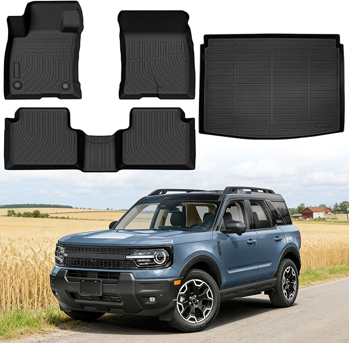Floor Mats for Ford Bronco Sport 2021-2026 (Only for Sport Version & Fuel Version), Custom Fit Heavy Duty TPE All Weather Protection Waterproof Non-Slip Black (Two-Row Floor Mats & Cargo Liner)