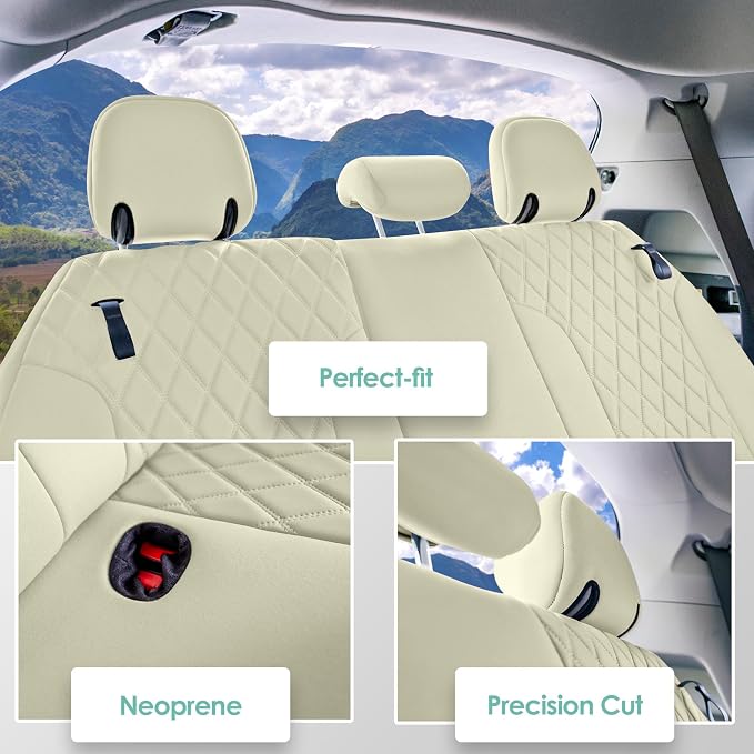 FH Group Custom Fit Car Seat Covers Specifically Made for Toyota Sienna 2021-2024, Solid Beige Ultraflex Neoprene 3rd Row Set Automotive Seat Covers, 7-8 Seater SUV Seat Covers, Toyota Accessories