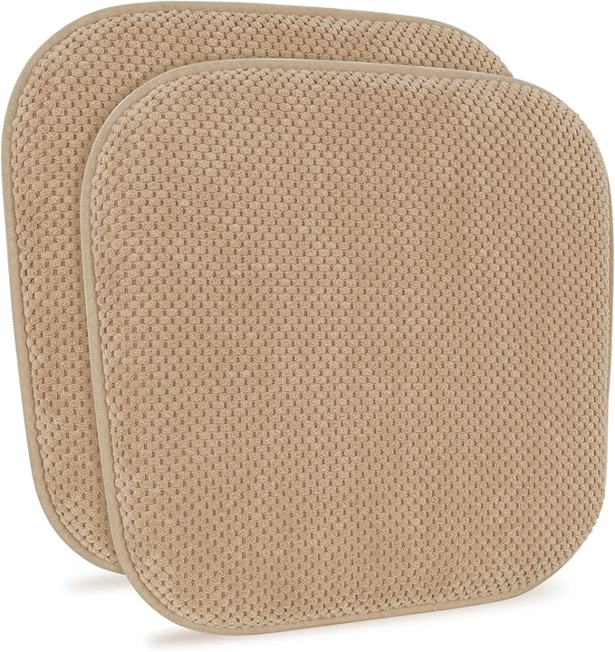 Khaki Kitchen Chairs Cushions Set of 2 Non Slip Foam Patio Seat Cushions Washable Soft Thick Pads Large Wooden Metal Dining Chair Cushions,17" x 15"