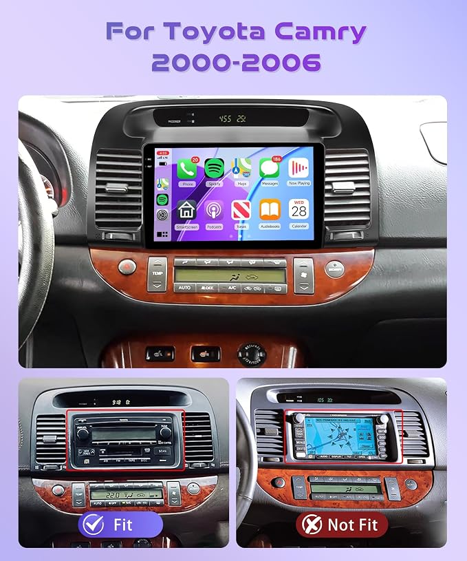 Rimoody 4GB+64GB Android 15 Car Stereo for Toyota Camry 2000-2006, 9" INCELL Touchscreen Radio with Wireless CarPlay Android Auto, GPS WiFi Bluetooth FM/RDS EQ SWC Backup Camera